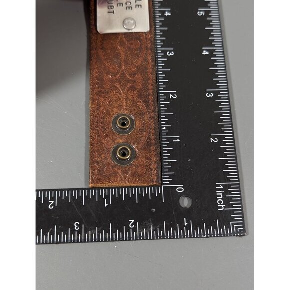 Embossed Brown Leather Snap Cuff Bracelet Inhale Confidence 7.5" - Picture 9 of 9